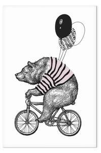 Quadro contemporaneo Orso in bicicletta - disegno divertente in bianco e nero per bambini