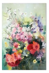 Quadro su tela Mazzo ad acquerello - fiori colorati su sfondo sfocato
