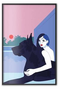 Poster: Donna e cane - illustrazione vettoriale minimalista