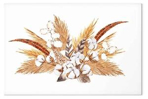 Quadro su tela Bouquet ad acquerello - piume erbe beige