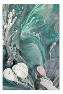 Quadro contemporaneo Astrazione fluida - macchie turchese, bianco