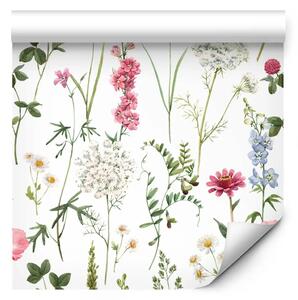 Tappezzerie Prato multicolore - fiori colorati ad acquerello su sfondo bianco