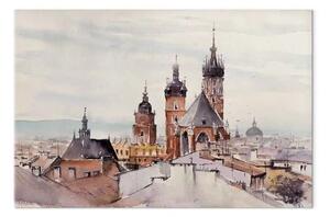 Quadro su tela Architettura di Cracovia - paesaggio urbano dipinto ad acquerello