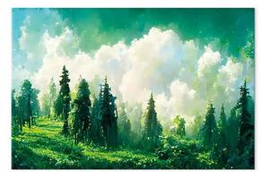 Quadro contemporaneo Paesaggio montano - alberi acquerello