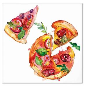 Quadro su tela Pizza a pezzi - motivo da cucina italiano dipinto a mano