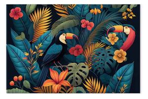 Quadro moderno Uccelli esotici - tucani tra la vegetazione colorata della giungla