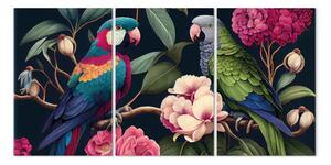 Quadro contemporaneo Uccelli tropicali - pappagalli esotici tra alberi in fiore