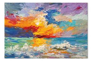 Quadro moderno Paesaggio marino - sole dipinto al tramonto con colori vivaci
