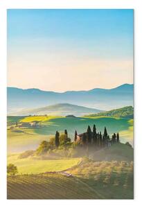 Quadro su tela Paesaggio della Toscana - fotografia di campi verdi all'alba