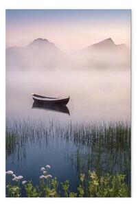 Quadro Paesaggio scandinavo - barca di legno su un lago tranquillo