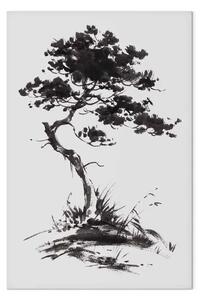 Quadro moderno Pino giapponese - motivo orientale dipinto a inchiostro nero