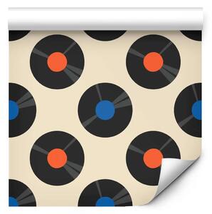 Tappezzerie Motivo geometrico - dischi in vinile su sfondo beige chiaro