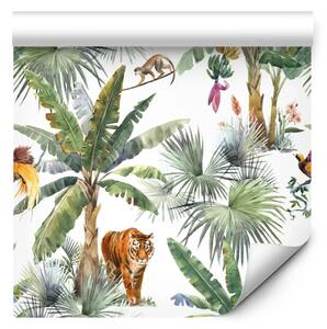 Tappezzerie Natura esotica - palme e animali selvatici ad acquerello