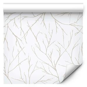 Tappezzerie Minimalismo - rami beige chiaro intrecciati tra loro su sfondo bianco