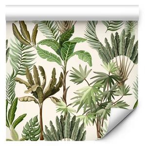 Tappezzerie Motivo esotico - palme verdi e alberi di banane su sfondo bianco