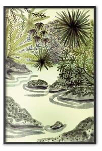 Poster: Lago tropicale - paesaggio acquerellato nei toni del verde