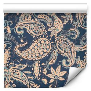 Tappezzerie Ornamento indiano - motivo floreale riccamente decorato su sfondo blu