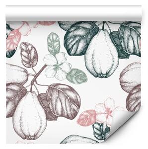 Tappezzerie Disegno di mele cotogne - frutti e foglie su ramoscelli