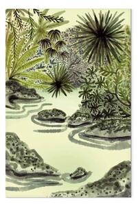 Quadro su tela Lago tropicale - pittura ad acquerello nei toni del verde