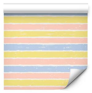 Tappezzerie Motivo pastello - strisce rosa, gialle e blu su sfondo bianco