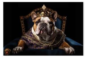 Quadro contemporaneo AI cane bulldog inglese - fantasia con corona, orizzontale
