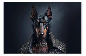 Quadro AI cane dobermann - fantasy rock, orizzontale