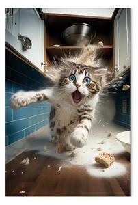 Quadro Gatto AI - fugge dalla cucina dopo aver rotto le scorte - verticale