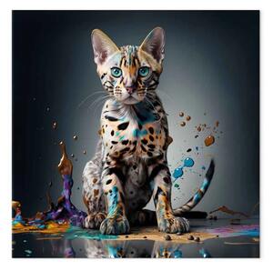 Quadro contemporaneo AI gatto del bengala - pozzanghera colorata, quadrato