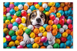 Quadro su tela AI cane beagle - animale domestico immerso in palle colorate