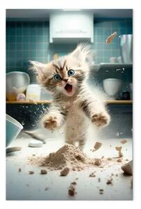 Quadro su tela AI gatto maine coon - spaventato in cucina, verticale