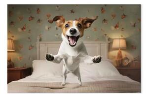 Quadro contemporaneo AI cane jack russell terrier - salta dal letto, orizzontale