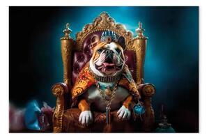 Quadro AI cane bulldog inglese - come re su un trono - orizzontale
