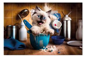 Quadro AI gatto ragdoll - gioca in cucina, orizzontale