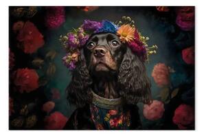 Quadro moderno Cane cocker spaniel AI - ritratto nello stile di Frida Kahlo