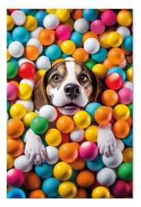 Quadro moderno AI cane beagle - immerso in palline, pi greco