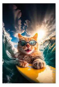 Quadro AI gatto - capelli rossi che fa surf in mare agitato - verticale