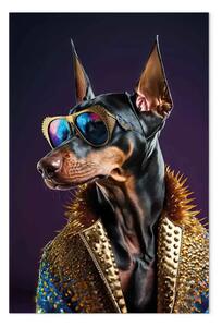 Quadro AI cane doberman - occhiali moda, verticale