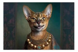 Quadro contemporaneo AI gatto abissino - con collana d'oro, orizzontale