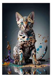 Quadro moderno AI gatto bengala - animale domestico in una pozza colorata che esplode