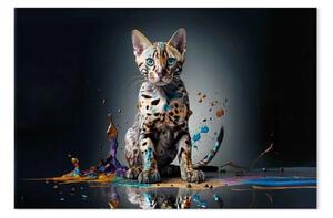 Quadro contemporaneo AI gatto del bengala - in una pozzanghera colorata che esplode