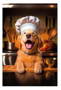 Quadro contemporaneo AI cane golden retriever - giocoso come cuoco - verticale