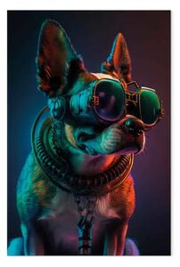 Quadro moderno AI cane boston terrier - verde cyberpunk, verticale