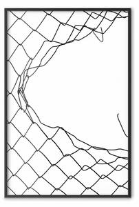 Poster: Rete strappata - motivo nero di recinzione con buco su sfondo bianco