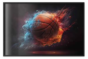 Poster: Tiro preciso - pallone da basket in polvere arancione e blu