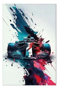 Quadro contemporaneo Un corridore in vernice - un'auto di Formula 1 a strisce blu e rosse