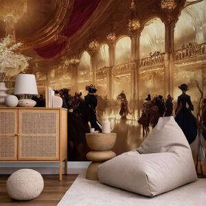Carta da parati moderna Ospiti danzanti - una sala da ballo medievale illuminata d'oro