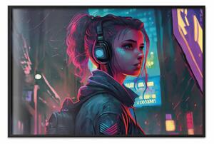 Poster: Donna computer - ragazza in città nell'atmosfera del gioco Cyberpunk