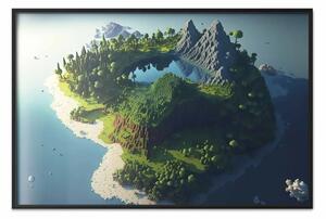 Poster: Isola verde - arcipelago con montagne e lago ispirato a Minecraft