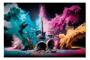 Quadro contemporaneo Concerto rock - strumenti che esplodono sul palco in polvere colorata