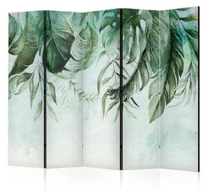 Paravento design Una storia verde II - motivo botanico a forma di foglie verdi